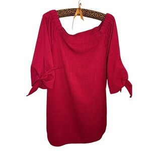 Sugar + Lips Red Off The Shoulder Tie Sleeve Mini Dress D4281DL Small